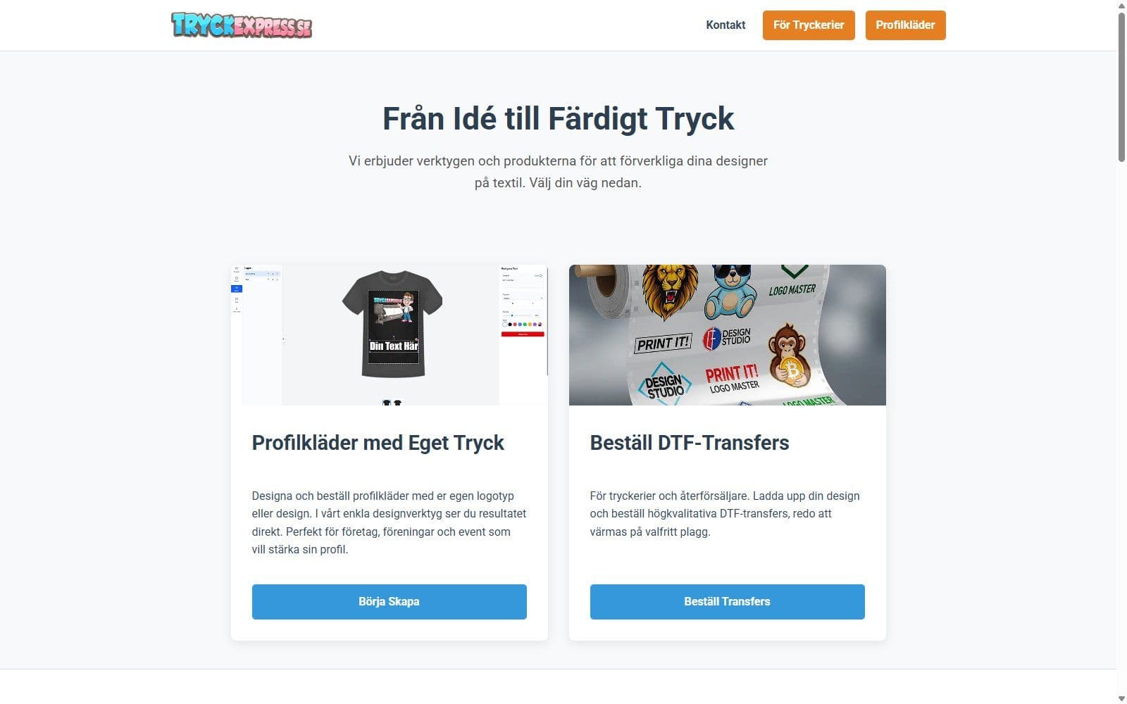 Skärmbild av projektet Tryck Express